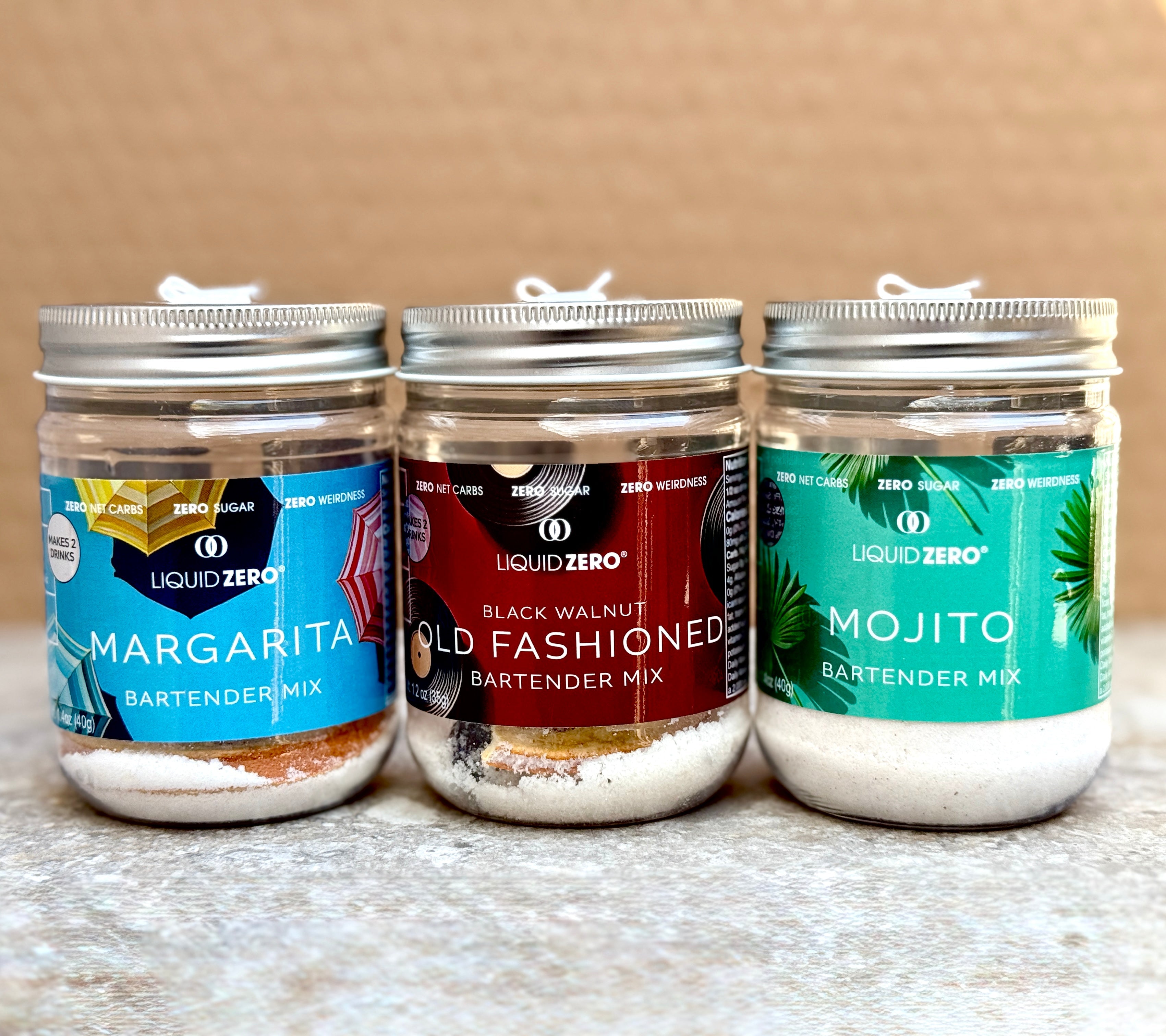 Craft Cocktail Sampler Trio - LIQUID ZERO™ - Mixers Included: Margarita, Old - Fashioned, Mojito